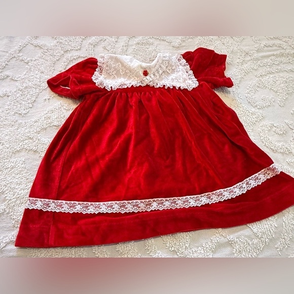 Other - Red Velvet Baby Dress with Lace Trim